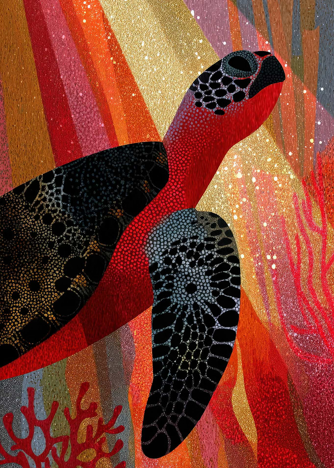 Abstract Sea Turtle in Vibrant Colors
