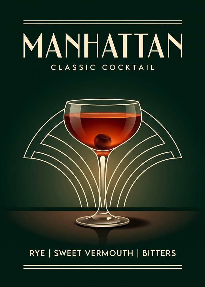 Manhattan Classic Cocktail Art Deco Poster