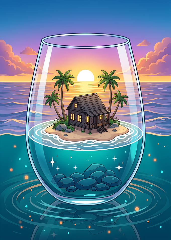 Tropical Island Paradise in a Glass Sea Beach