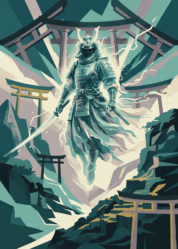 Ghost Samurai Warrior Japan Shrine Geometric Vector Graphic Art