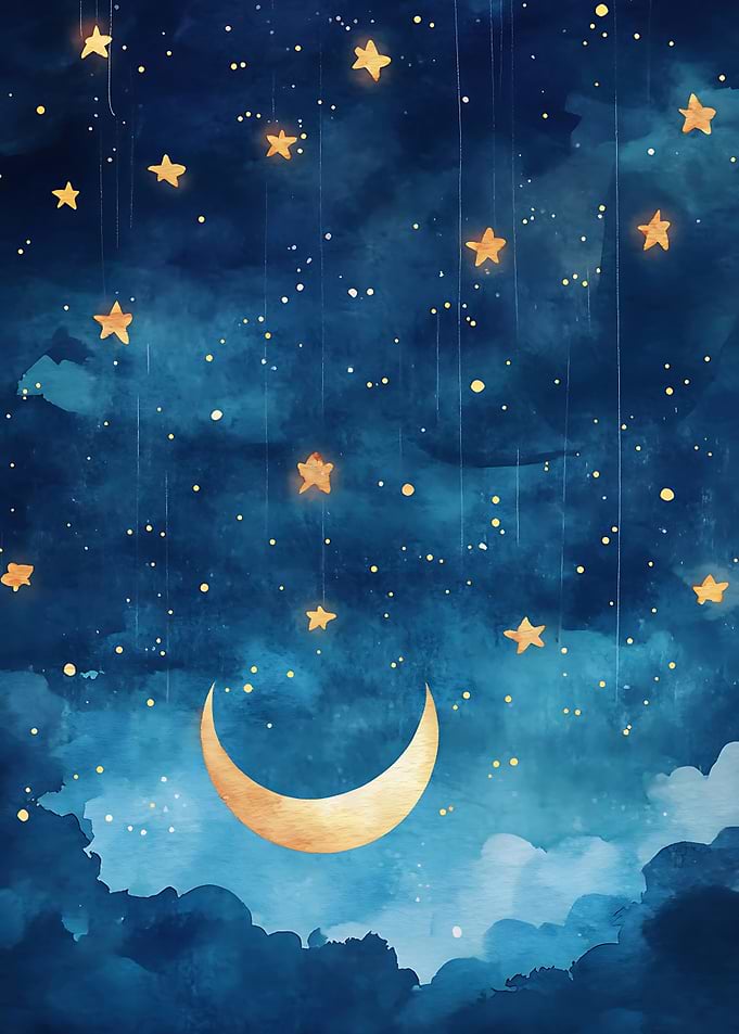 Whimsical Watercolor Night Sky Illustration