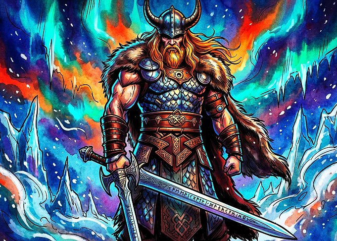 Viking Warrior Norse Neon Art Poste