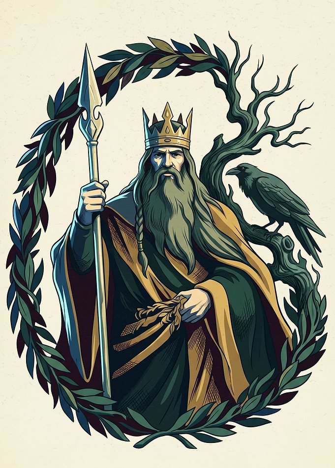 Norse King With Spear And Raven Mythology Art