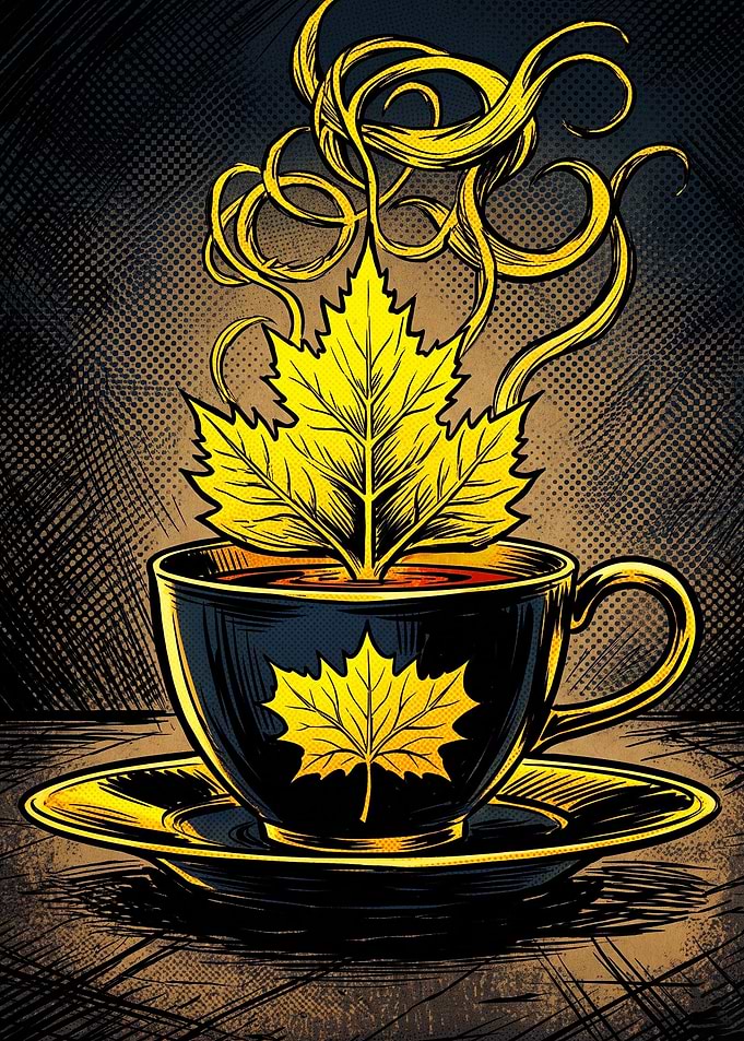 Coffee Leaf Fall Retro Art Poster