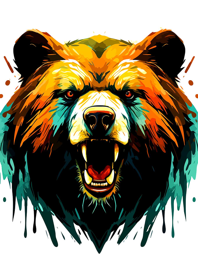 Vibrant Artistic Bear Head Portrait