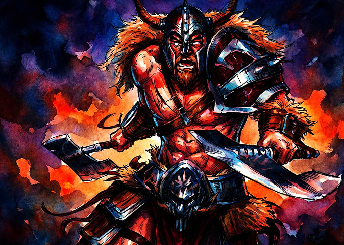 Viking Warrior Battle Watercolor Ar