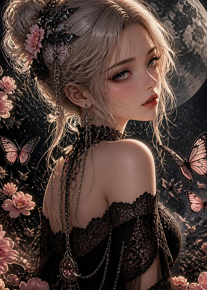 Ethereal Beauty with Butterflies and Flowers
