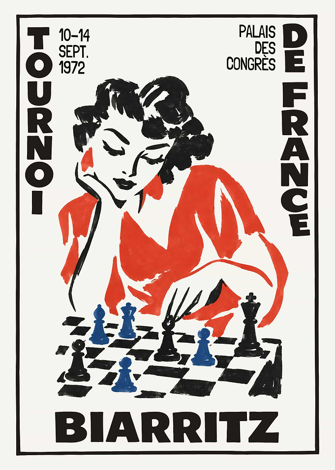 Vintage 1972 Biarritz Chess Tournament Poster