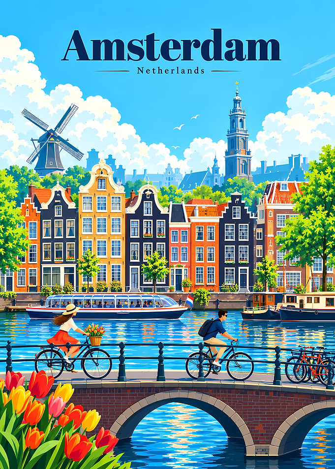Amsterdam Netherlands Travel Poster