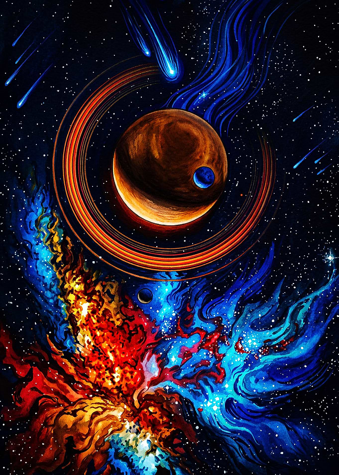 Vibrant Cosmic Nebula and Planet Art