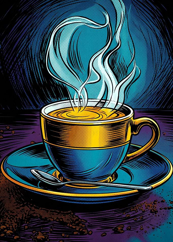 Coffee Cup Steam Retro Pop Art Post
