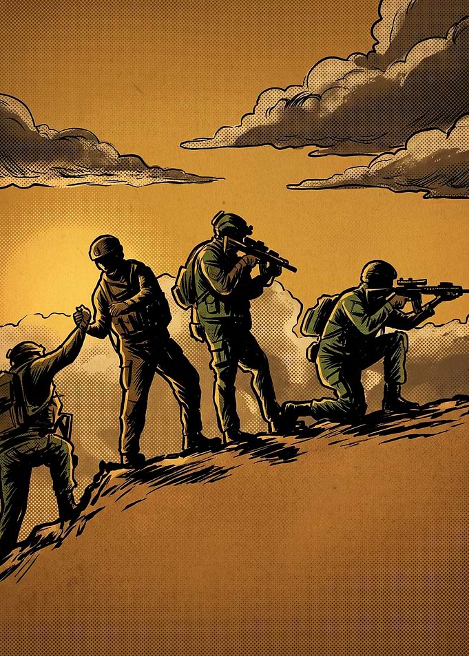 Military Soldiers Squad Comic Art
