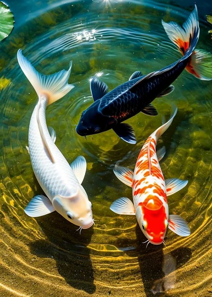 Three Vibrant Koi Fish Swimming