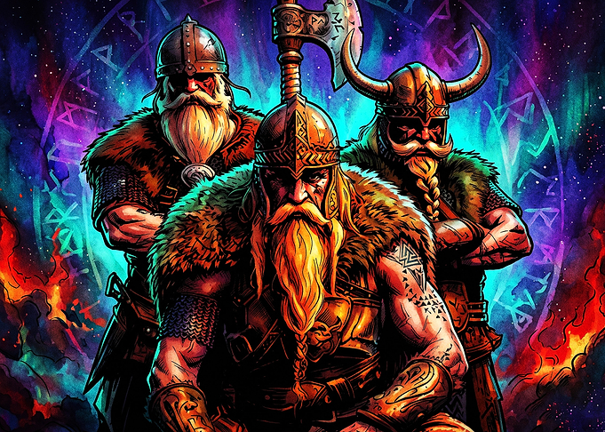 Viking Warriors Cosmic Neon Poster