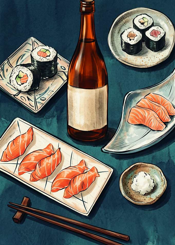 Delicious Sushi And Sashimi Food Japanese Restaurant Art