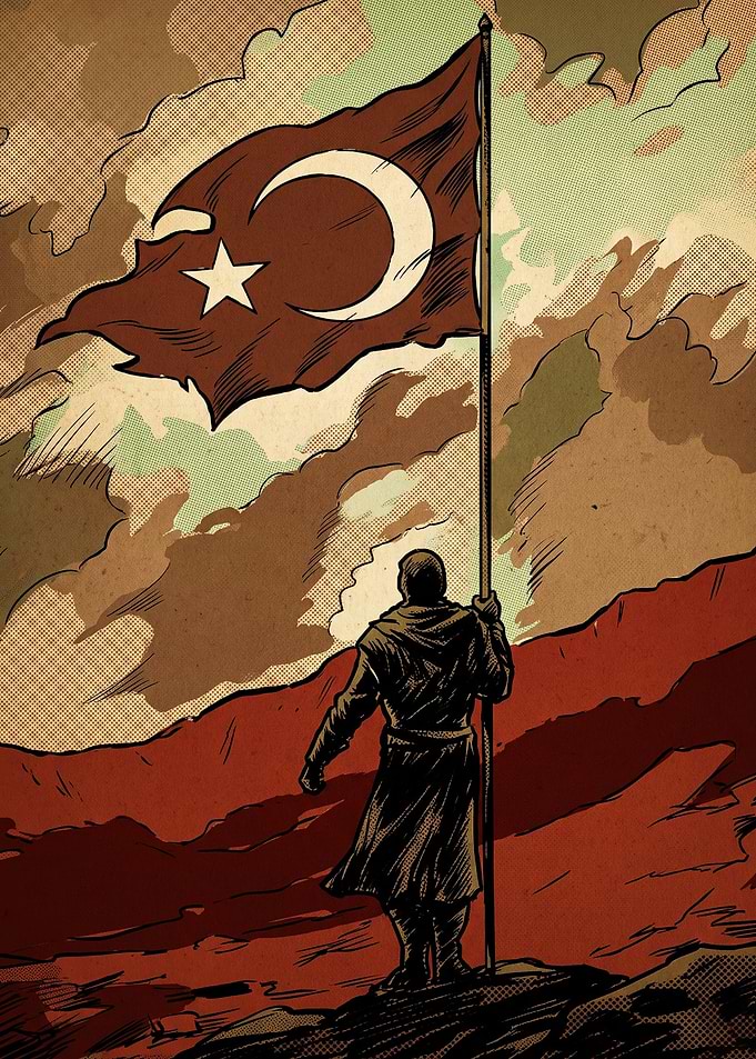 Turkey Flag Heroic Vintage Art