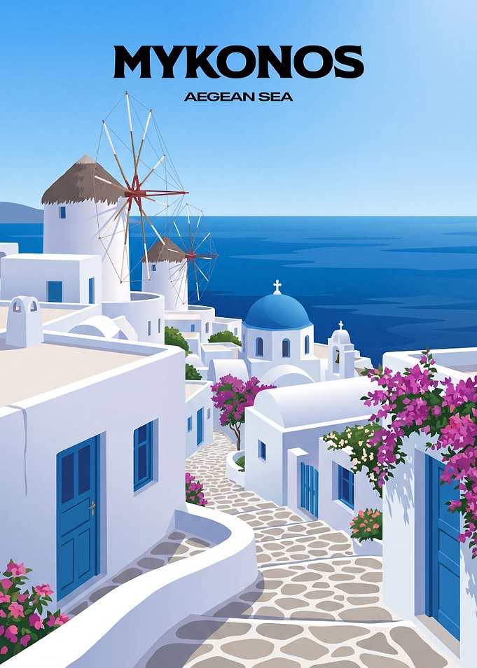 Mykonos Greece Travel Poster