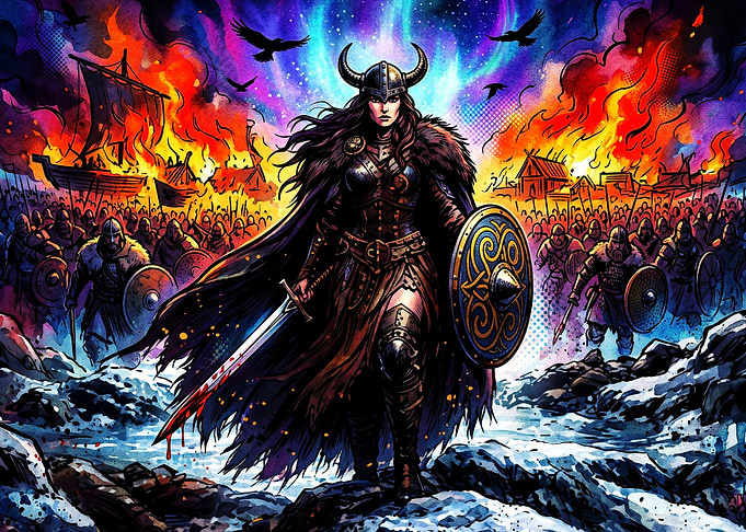 Viking Shieldmaiden Battle Neon Pos