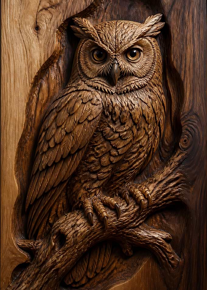 2553 - Walnut Carved Owl