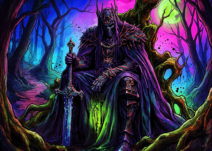 Dark Fantasy King Neon Cyber Poster