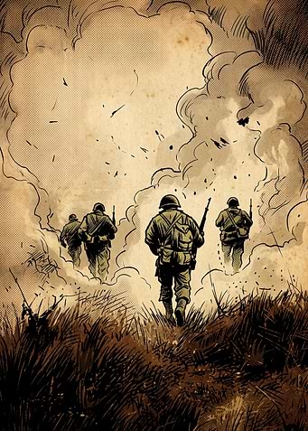 Military Troops Vintage Comic Art