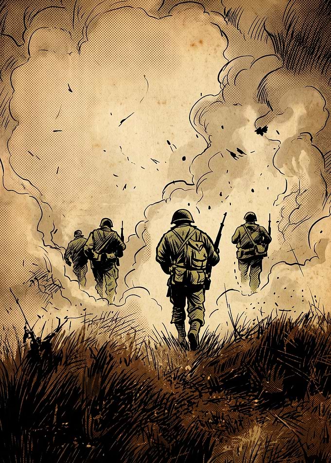Military Troops Vintage Comic Art
