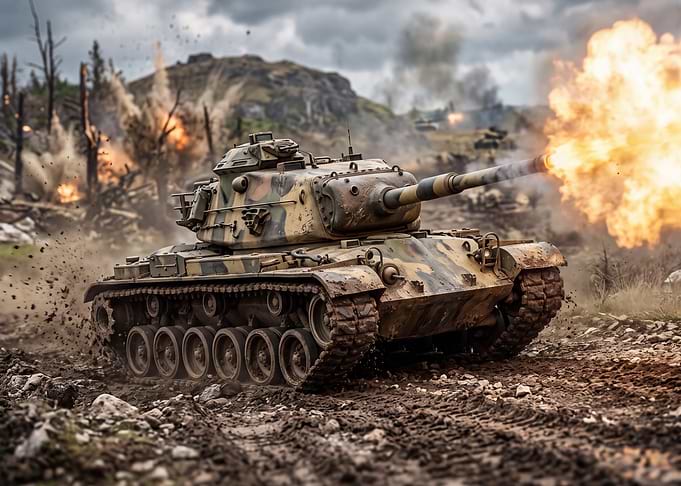 Battle Tank Firing in Combat