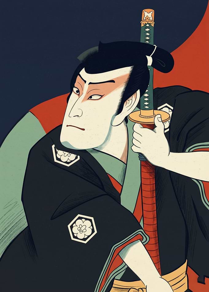 Samurai Warrior Japan Culture Ukiyo E Woodblock Print Traditional Art Style