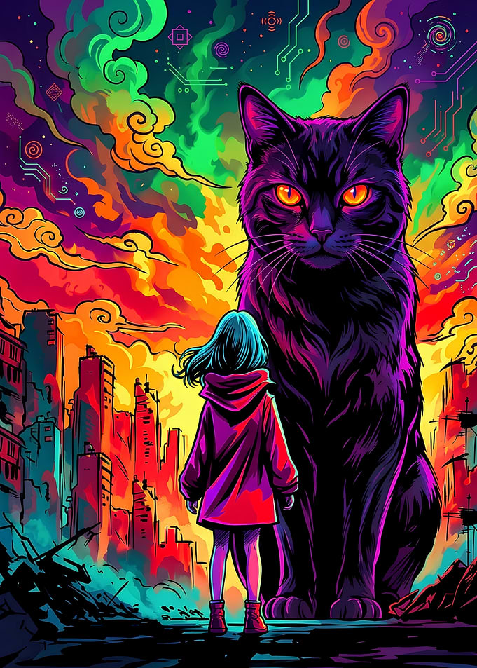 Girl and Giant Cat