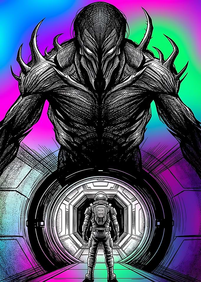 Astronaut Facing a Cosmic Horror Entity