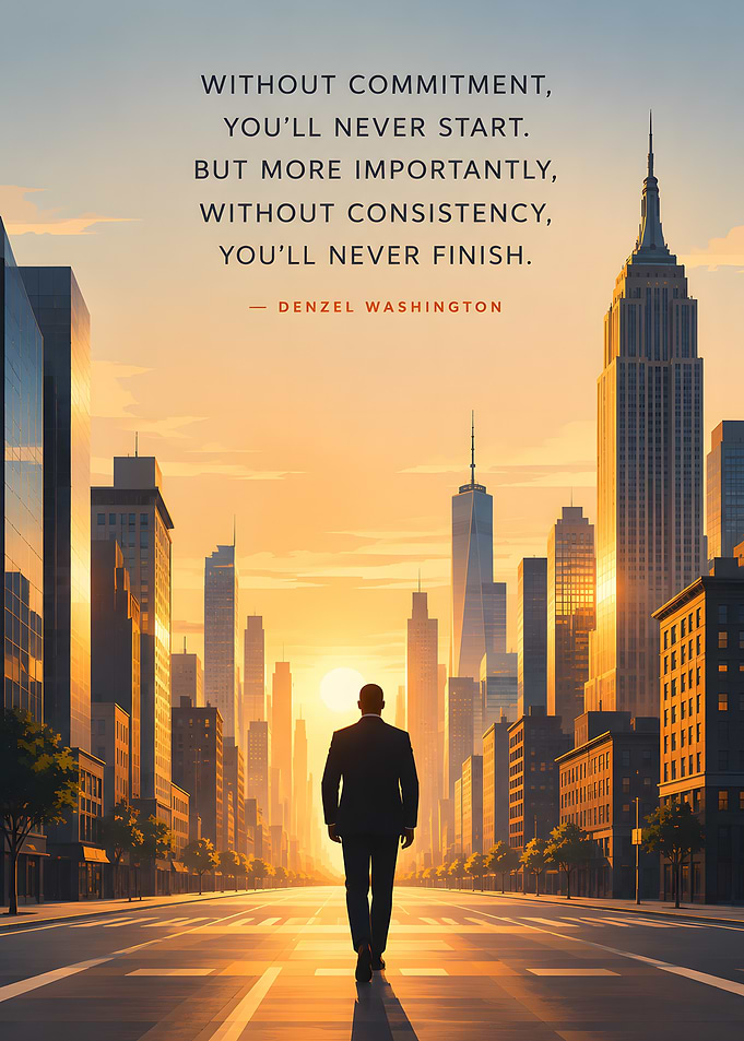 Denzel Washington Inspirational City Quote Poster