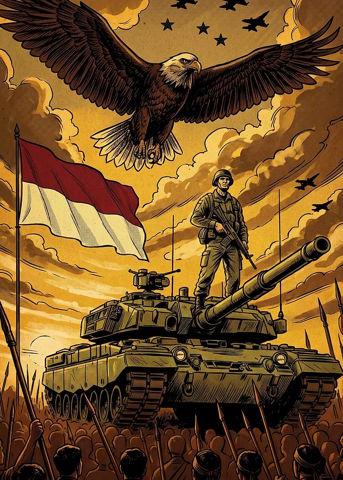 Indonesia Tank Eagle Retro Art Post