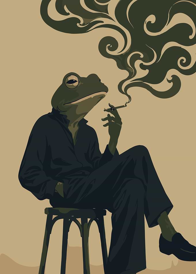 Sophisticated Frog Smoking on Stool