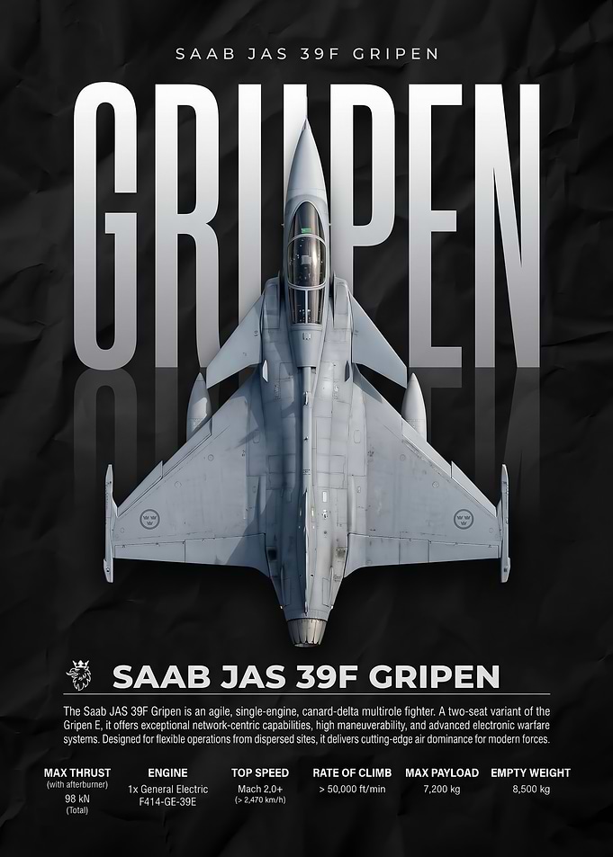 Saab JAS 39F Gripen Fighter Poster
