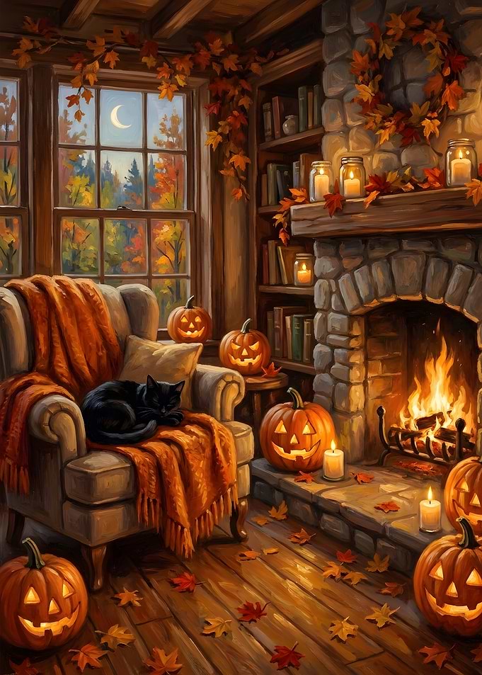 Cozy Halloween Living Room Scene
