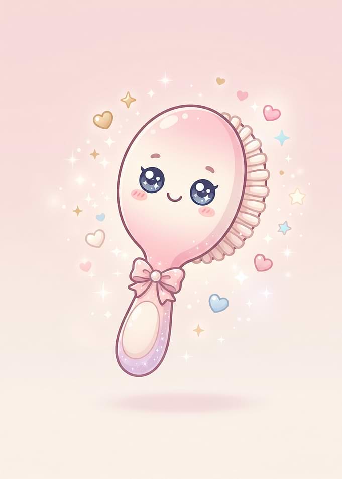 Cute Kawaii Pink Hairbrush Illustration