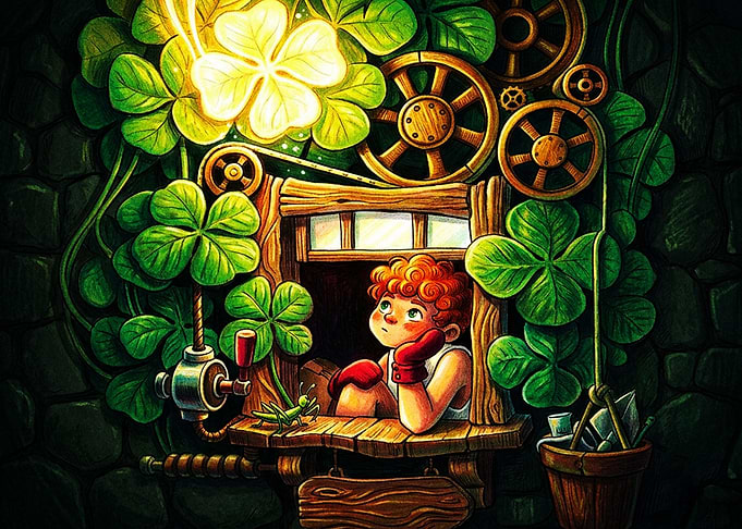 Boy Looking at Glowing Clover
