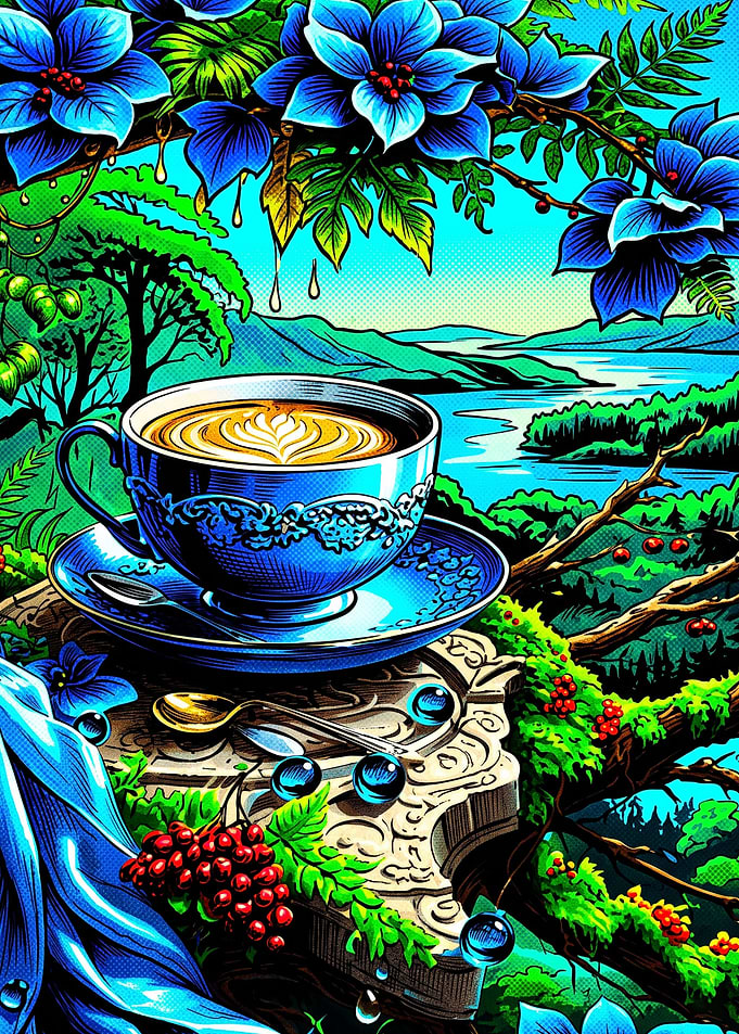 Coffee Cup Landscape Vibrant Art