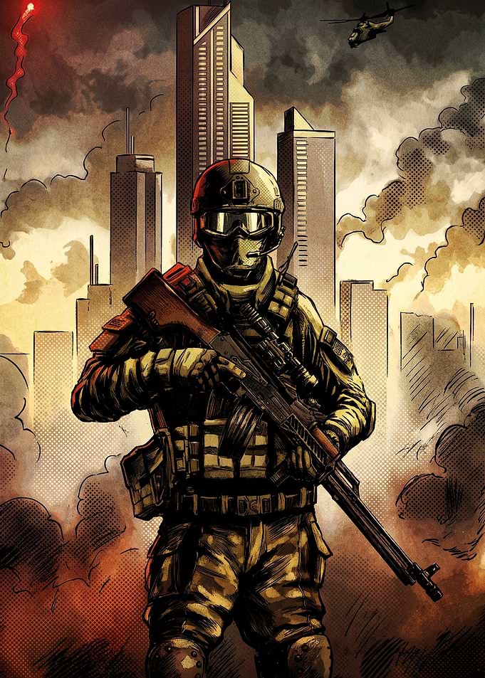 Military Soldier Urban Combat Art