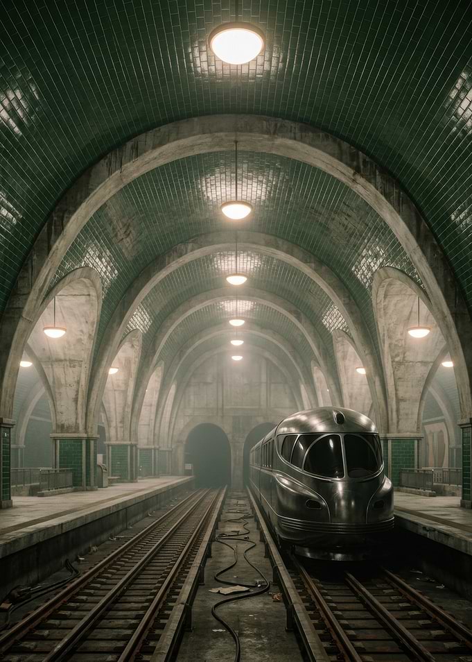 Retro Futuristic Subway Station Train