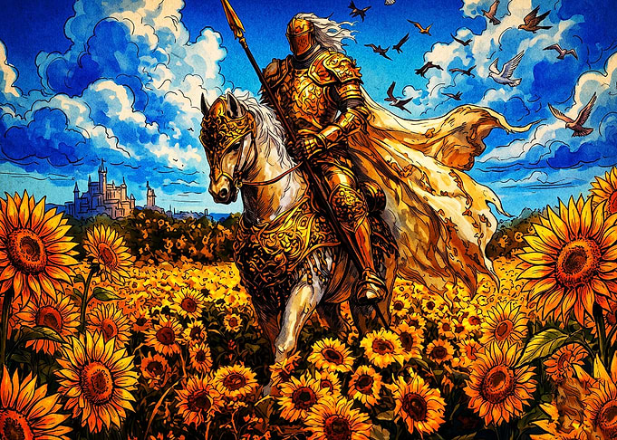 Knight Sunflower Fantasy Art Poster