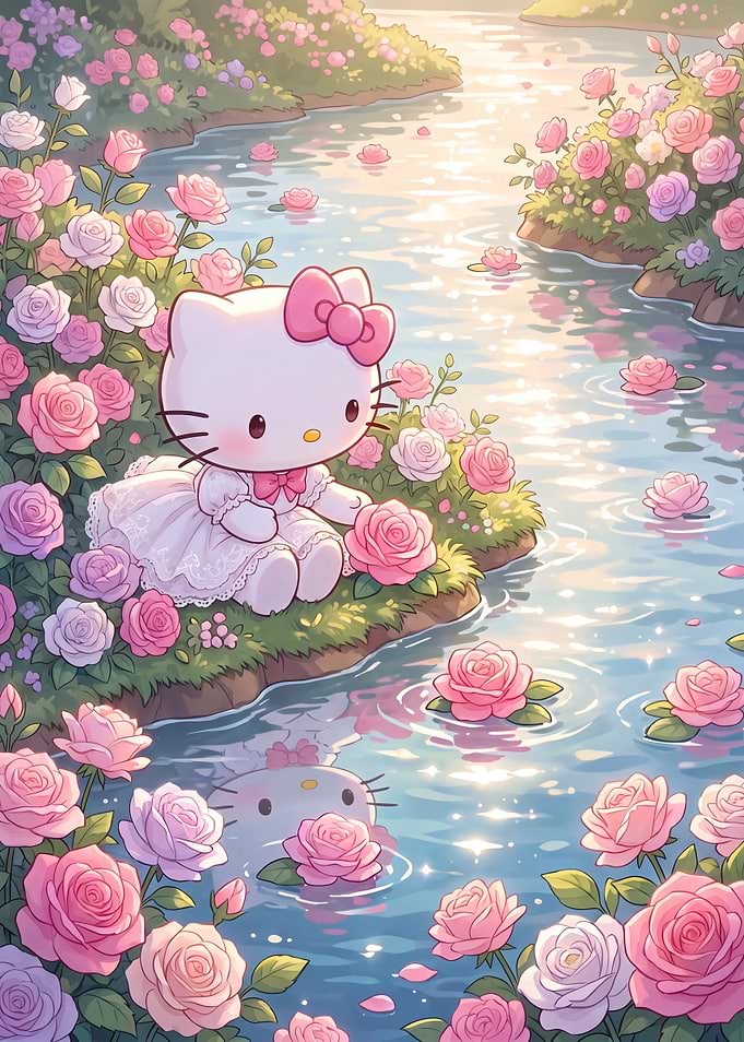Hello Kitty in a Rose Garden