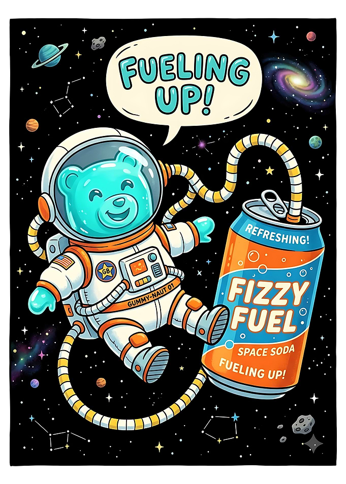 Gummy Bear Astronaut Drinking Space Soda