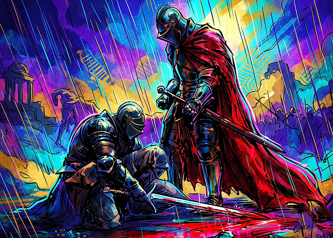 Knight Rain Neon Vibrant Art Poster