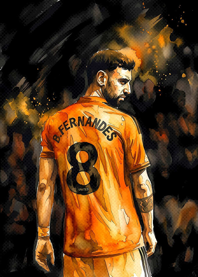 Bruno Fernandes Watercolor Soccer Portrait