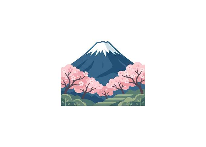 Mount Fuji and Cherry Blossoms Illustration