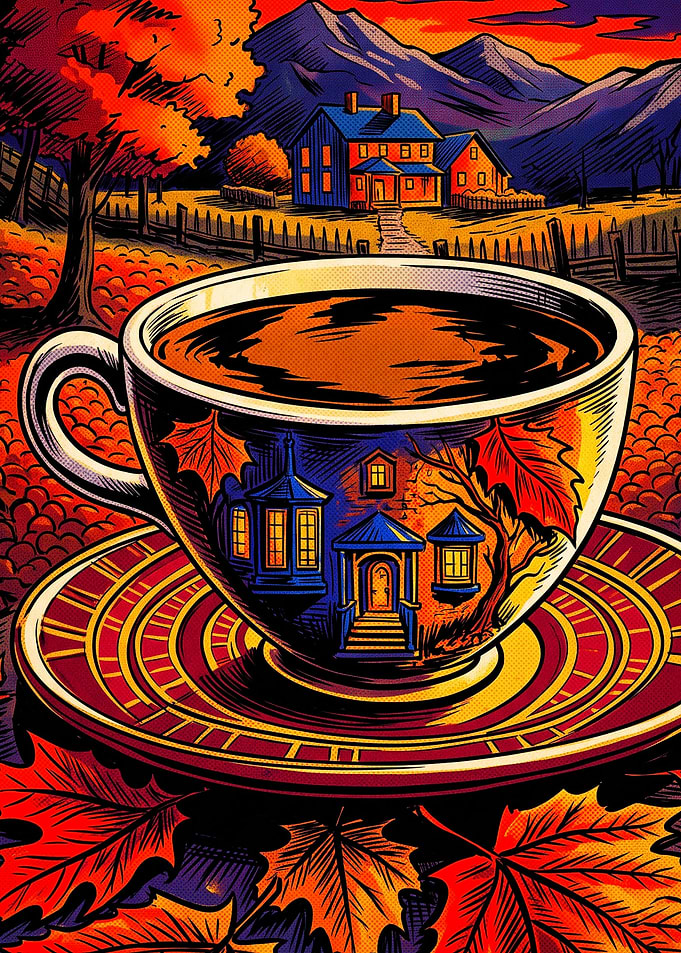 Autumn Coffee Cup Retro Art Poster
