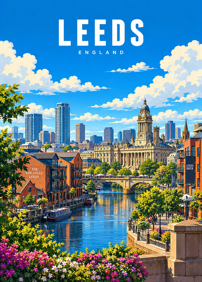 Leeds England Travel Poster