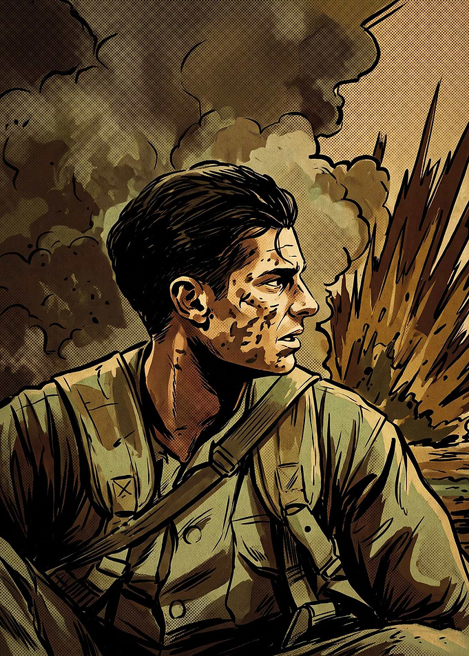 World War Soldier Comic Art