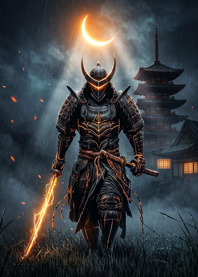 Samurai Warrior Moon Dark Fantasy A